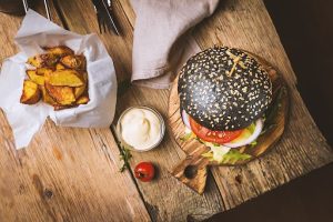 Burger and chips.